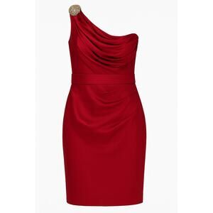 Marchesa Notte Red One-Shoulder Rhinestone Embellished Draped Dress Size 6